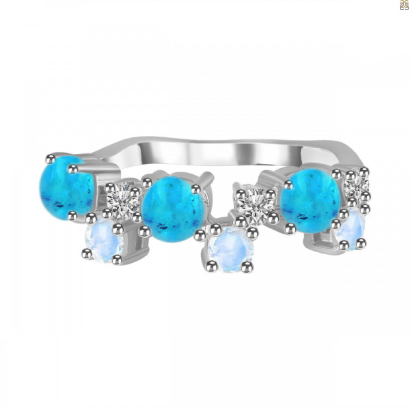 Turquoise & Moonstone & White Topaz Ring TRQ-RDR-4006.
