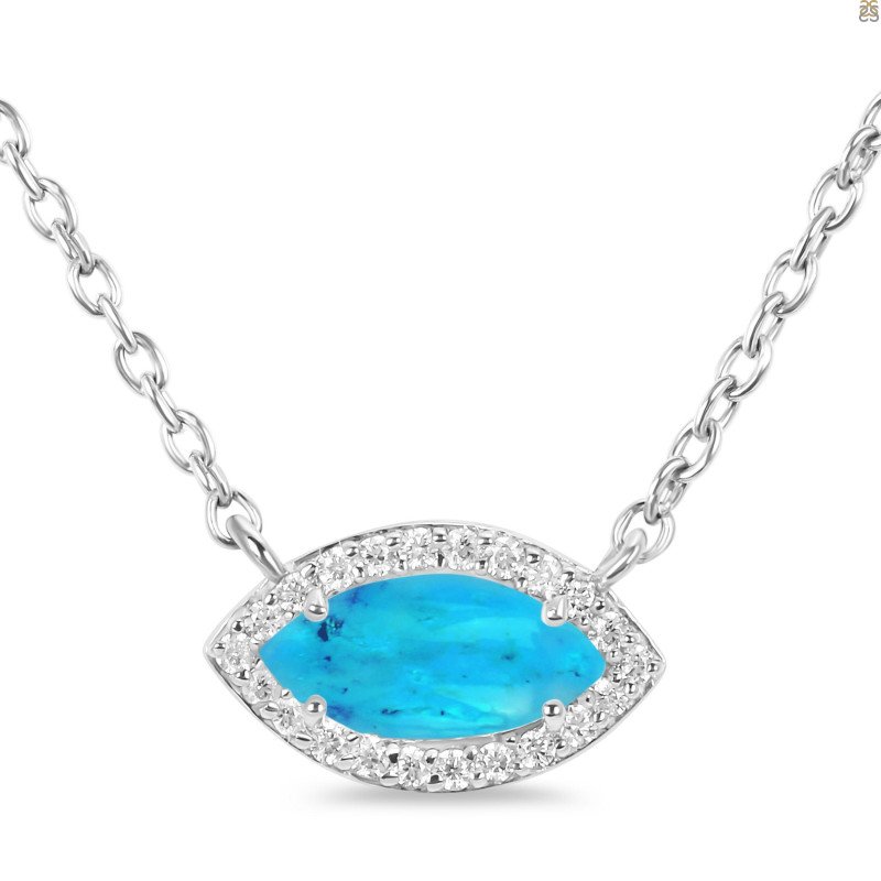 Turquoise & White Topaz Necklace With Adjustable Slider Lock TRQ-RN-61.