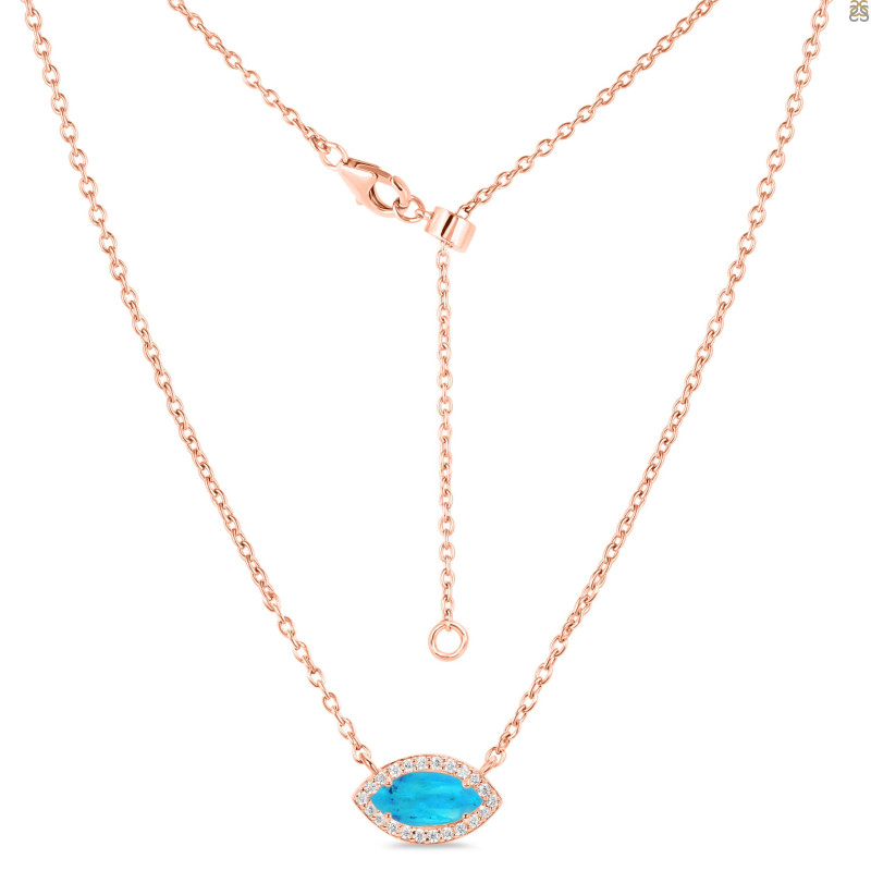 Turquoise & White Topaz Necklace With Adjustable Slider Lock TRQ-RN-61.
