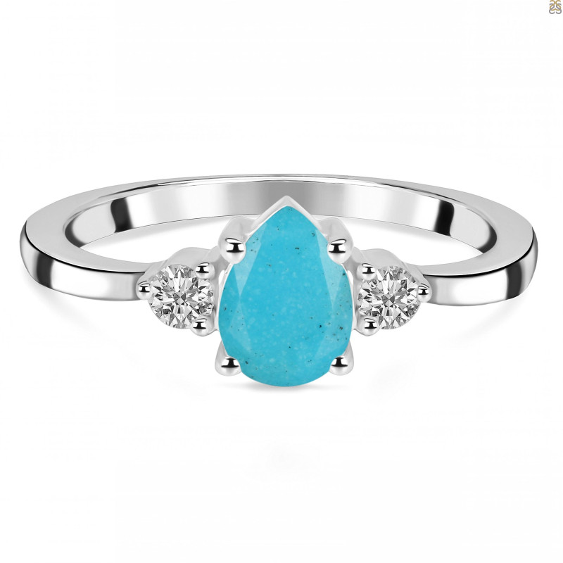Turquoise & White Topaz Ring TRQ-RR-335.
