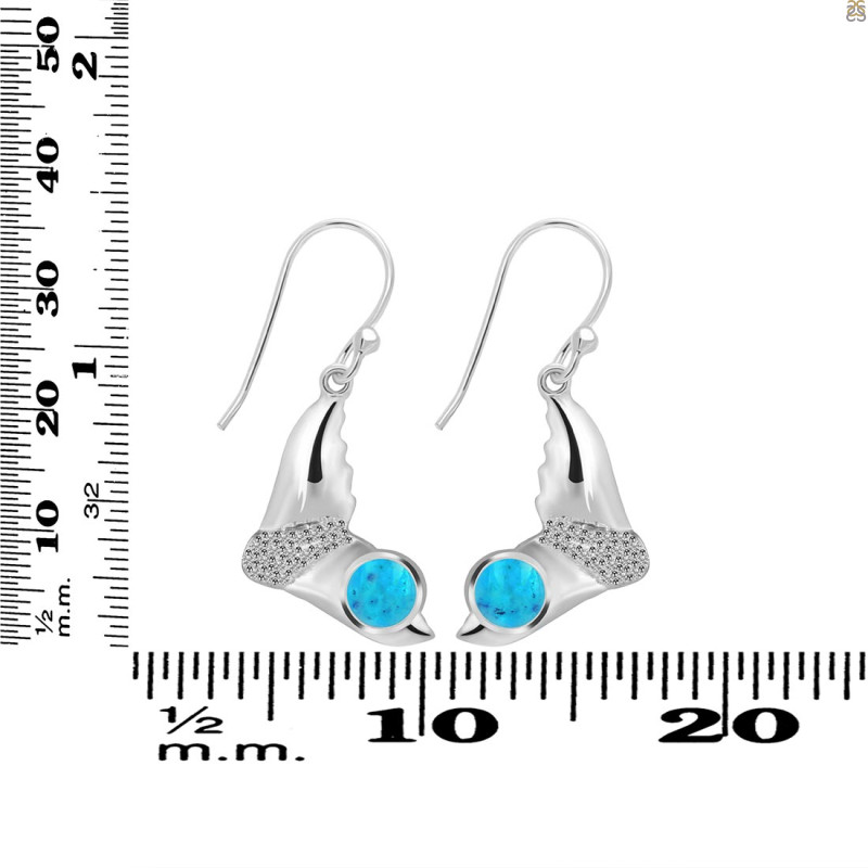 Turquoise & White Topaz Whale Tail Earring TRQ-RUE-10.