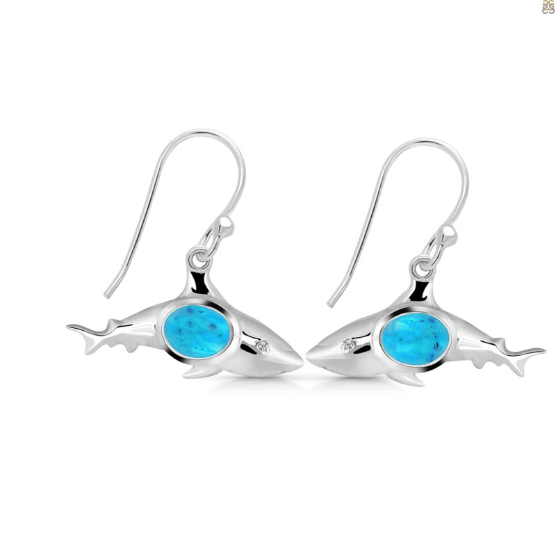 Turquoise & White Topaz Shark Earring TRQ-RUE-13.