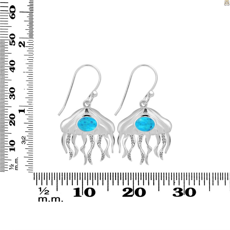 Turquoise & White Topaz Jelly Fish Earring TRQ-RUE-14.
