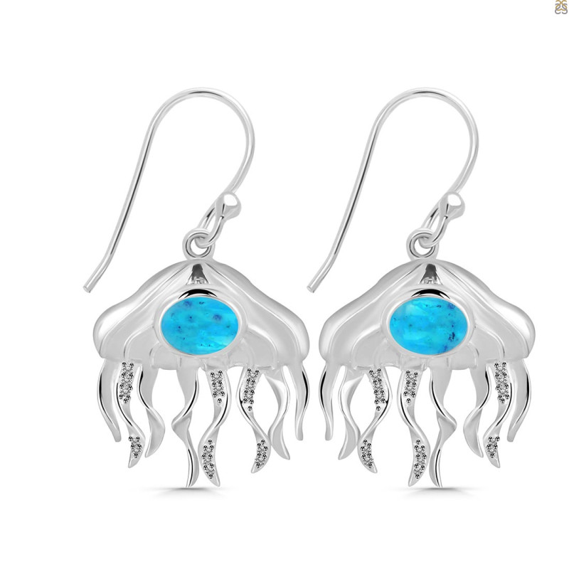 Turquoise & White Topaz Jelly Fish Earring TRQ-RUE-14.