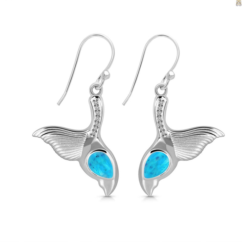Turquoise & White Topaz Whale Tail Earring TRQ-RUE-30.