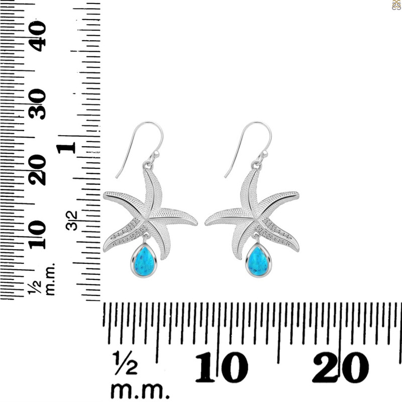 Turquoise & White Topaz Star Fish Earring TRQ-RUE-31.