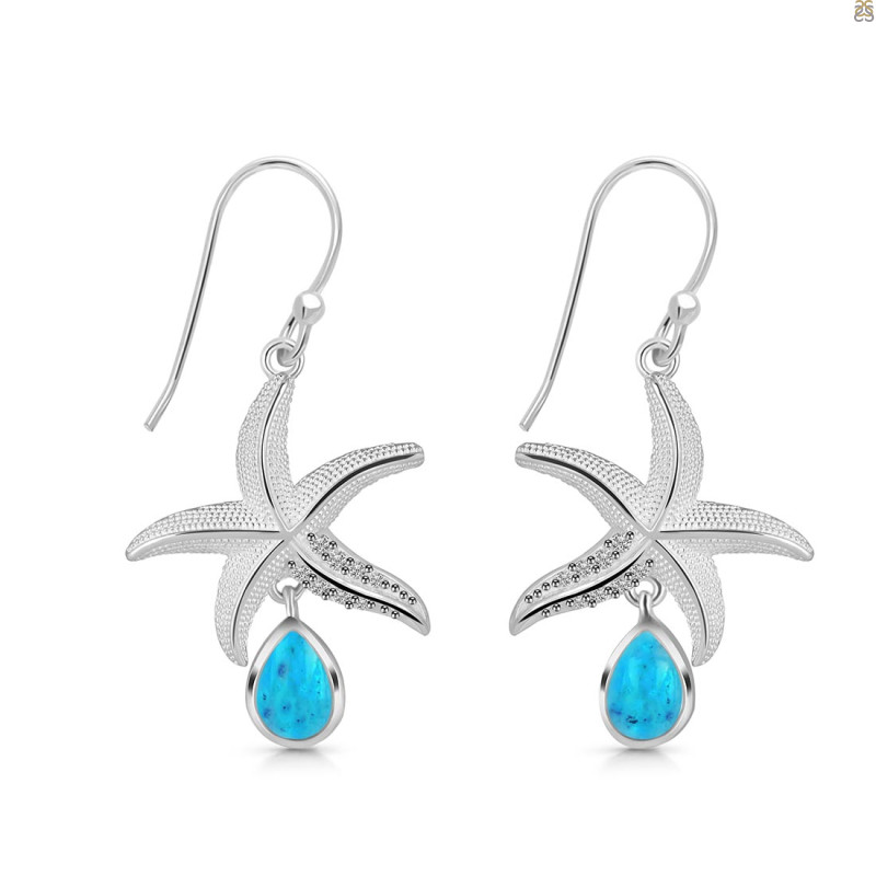 Turquoise & White Topaz Star Fish Earring TRQ-RUE-31.