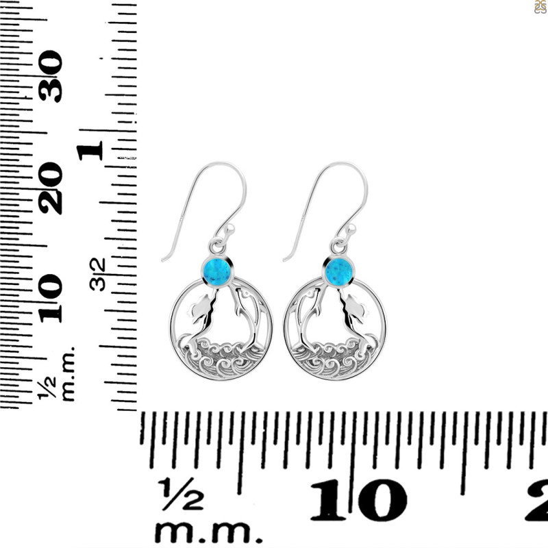 Turquoise Mermaid & Dolphin Earring TRQ-RUE-34.