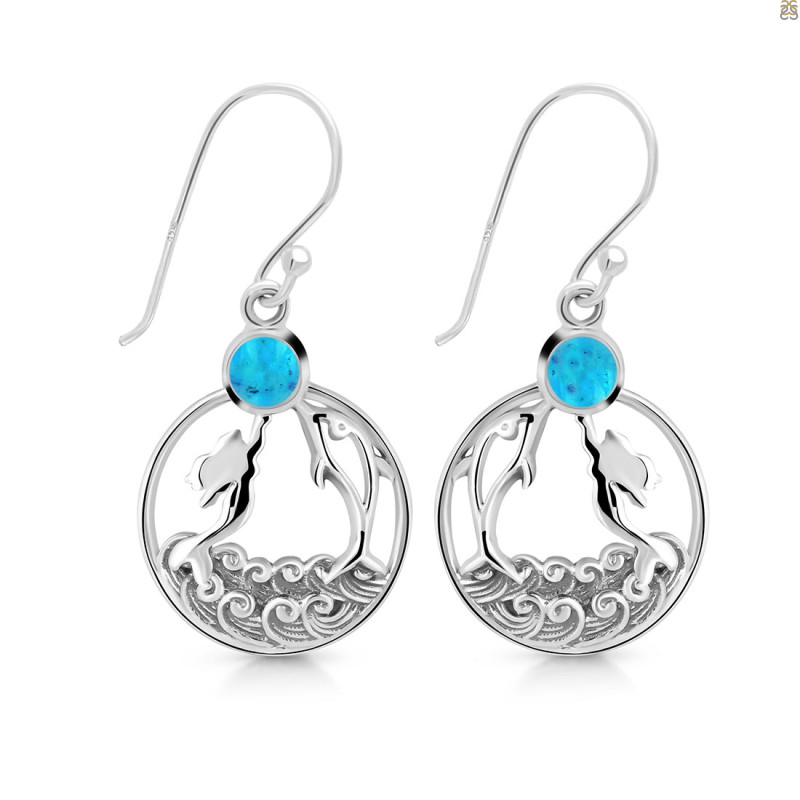 Turquoise Mermaid & Dolphin Earring TRQ-RUE-34.