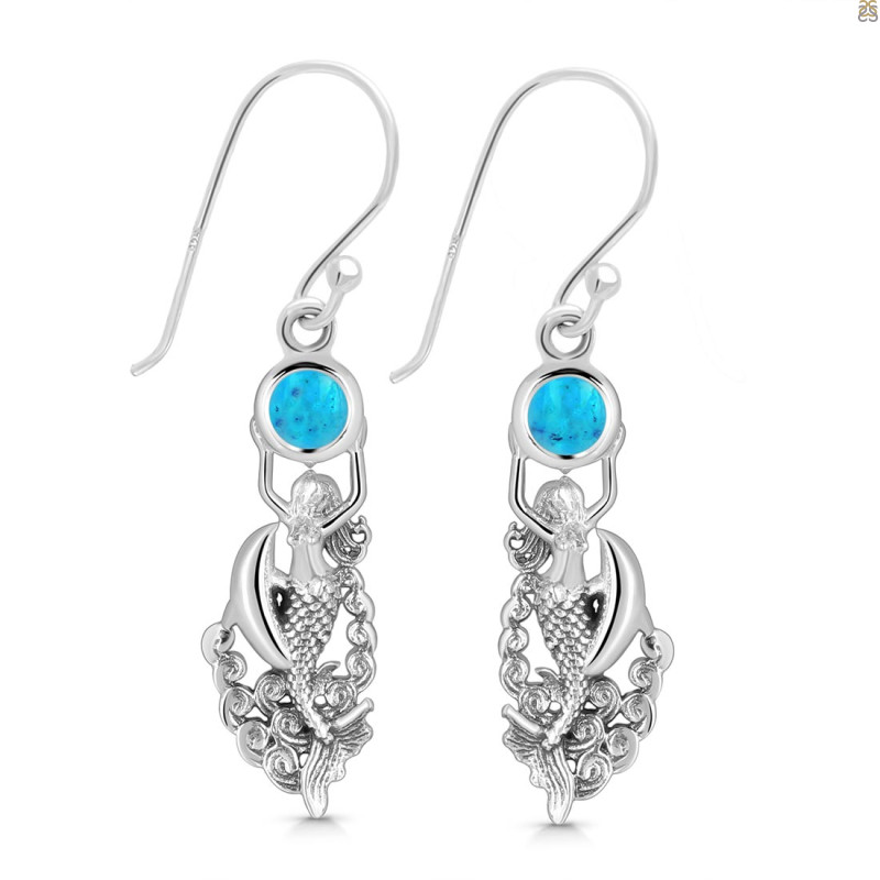 Turquoise Mermaid & Dolphin Earring TRQ-RUE-35.