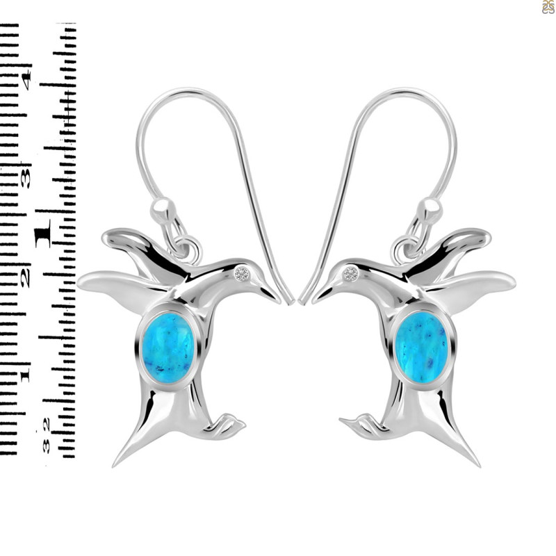 Turquoise & White Topaz Penguin Earring TRQ-RUE-40.