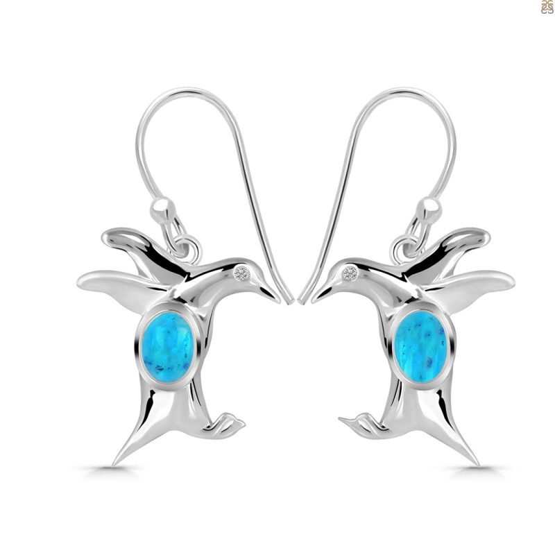 Turquoise & White Topaz Penguin Earring TRQ-RUE-40.
