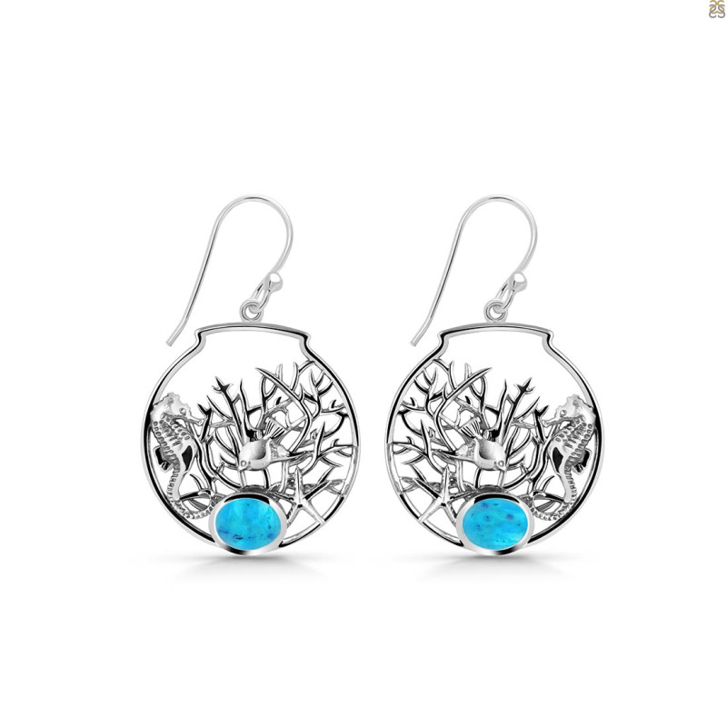 Turquoise Sea Horse & Fish Earring TRQ-RUE-41.