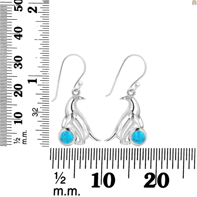 Turquoise & White Topaz Penguin Earring TRQ-RUE-44.