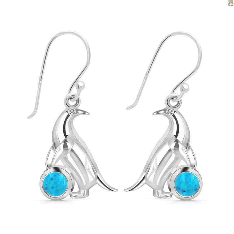 Turquoise & White Topaz Penguin Earring TRQ-RUE-44.