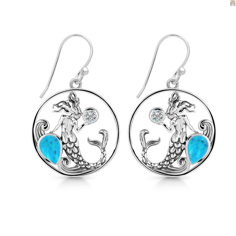 Turquoise & White Topaz Mermaid Earring TRQ-RUE-57.