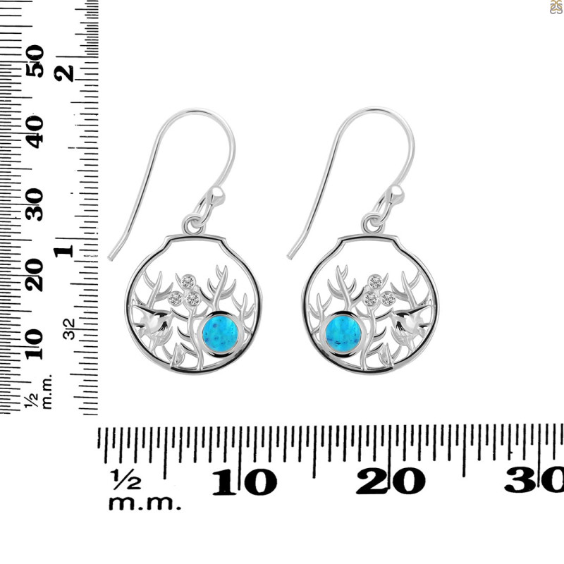 Turquoise & White Topaz Fish Earring TRQ-RUE-62.