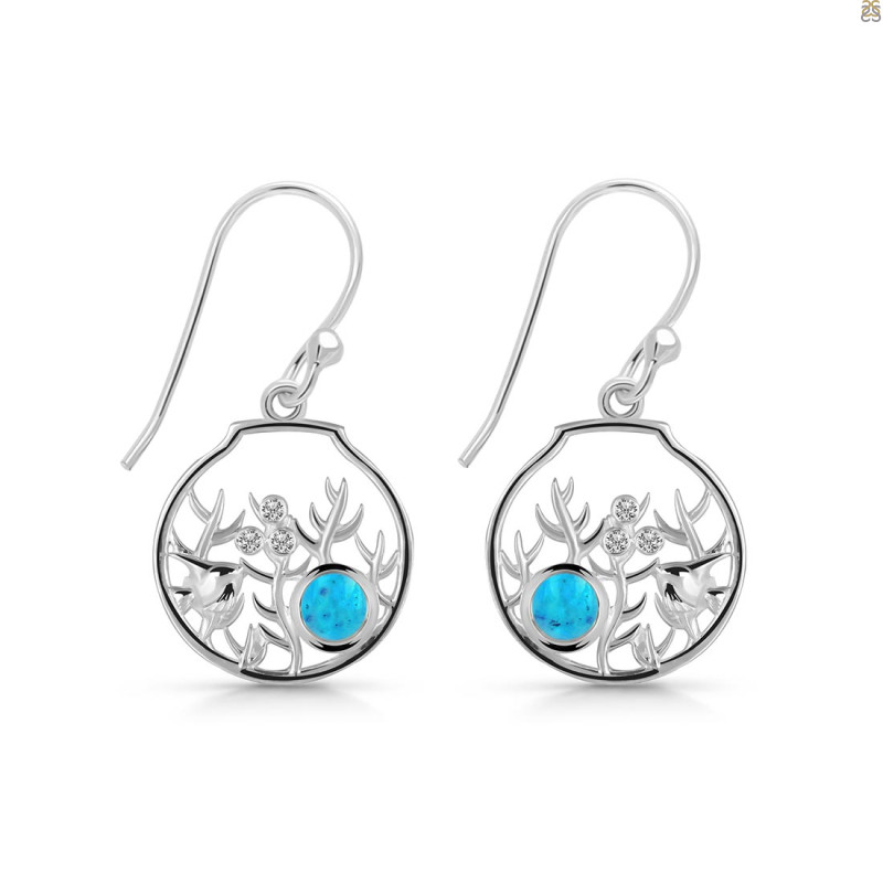 Turquoise & White Topaz Fish Earring TRQ-RUE-62.