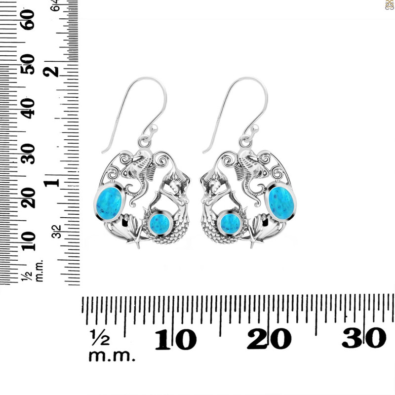 Turquoise Mermaid & Sea Horse & Star Fish & Shell Earring TRQ-RUE-66.