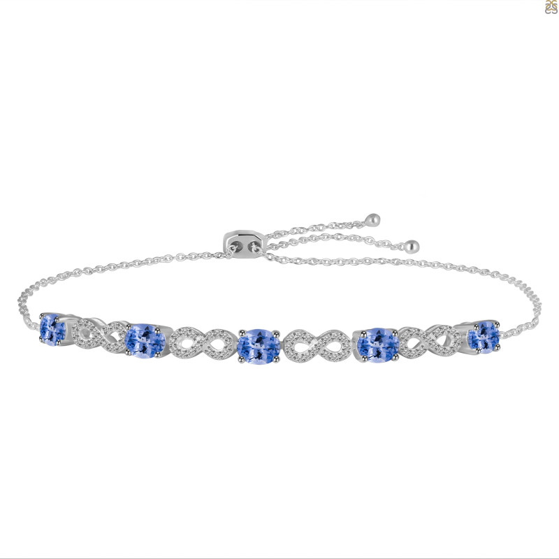 Tanzanite & White Topaz Bracelet With Adjustable Camera Lock TZN-RDB-126.
