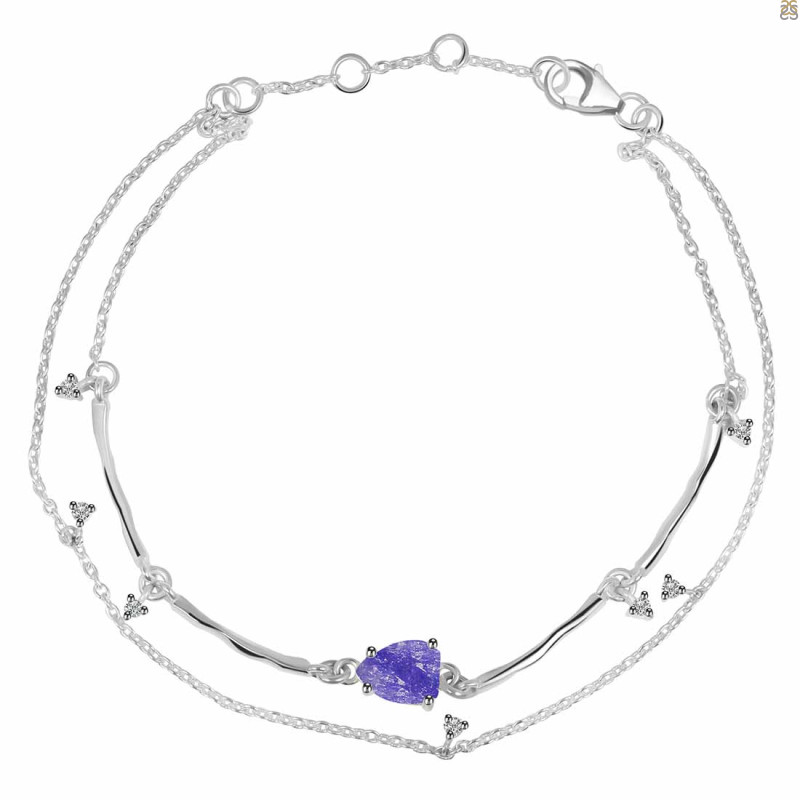Tanzanite Raw Crystal & White Topaz Bracelet TZN-RDB-168.