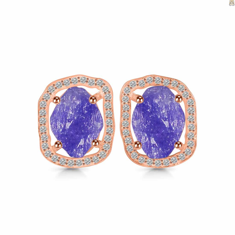 Tanzanite Raw Crystal & White Topaz Stud Earring TZN-RDE-1255.