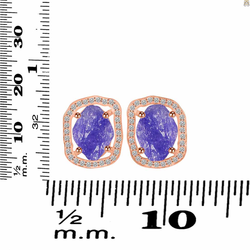 Tanzanite Raw Crystal & White Topaz Stud Earring TZN-RDE-1255.