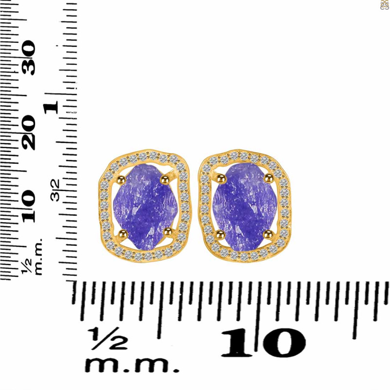 Tanzanite Raw Crystal & White Topaz Stud Earring TZN-RDE-1255.