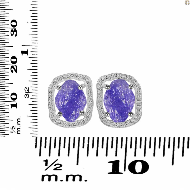 Tanzanite Raw Crystal & White Topaz Stud Earring TZN-RDE-1255.