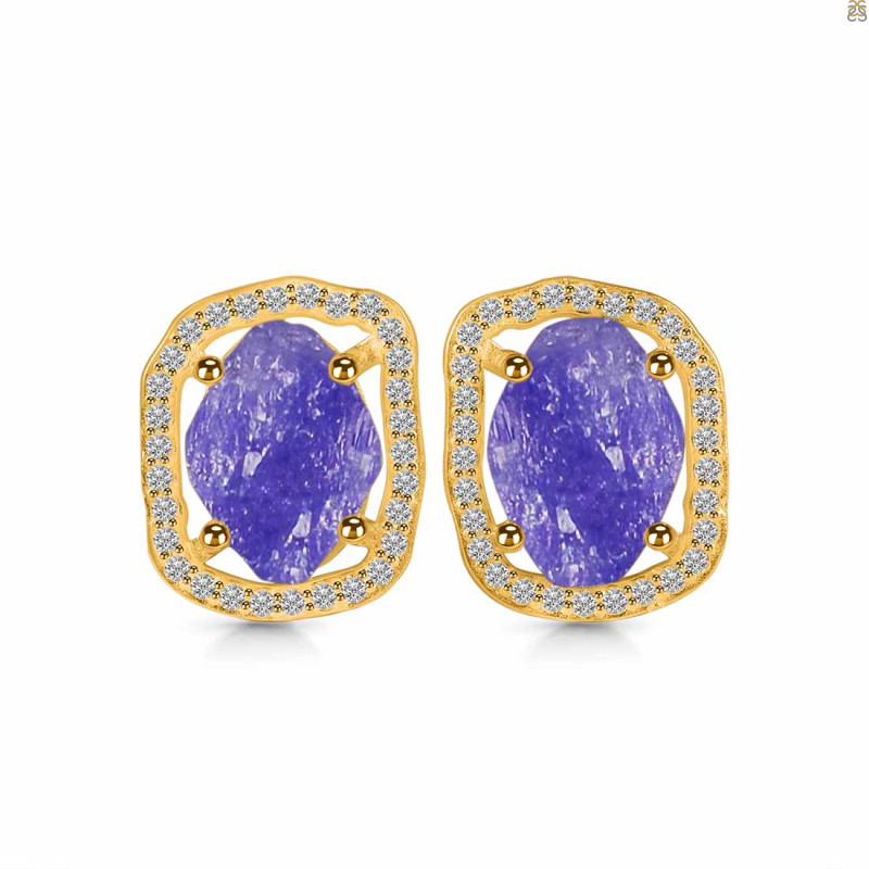Tanzanite Raw Crystal & White Topaz Stud Earring TZN-RDE-1255.
