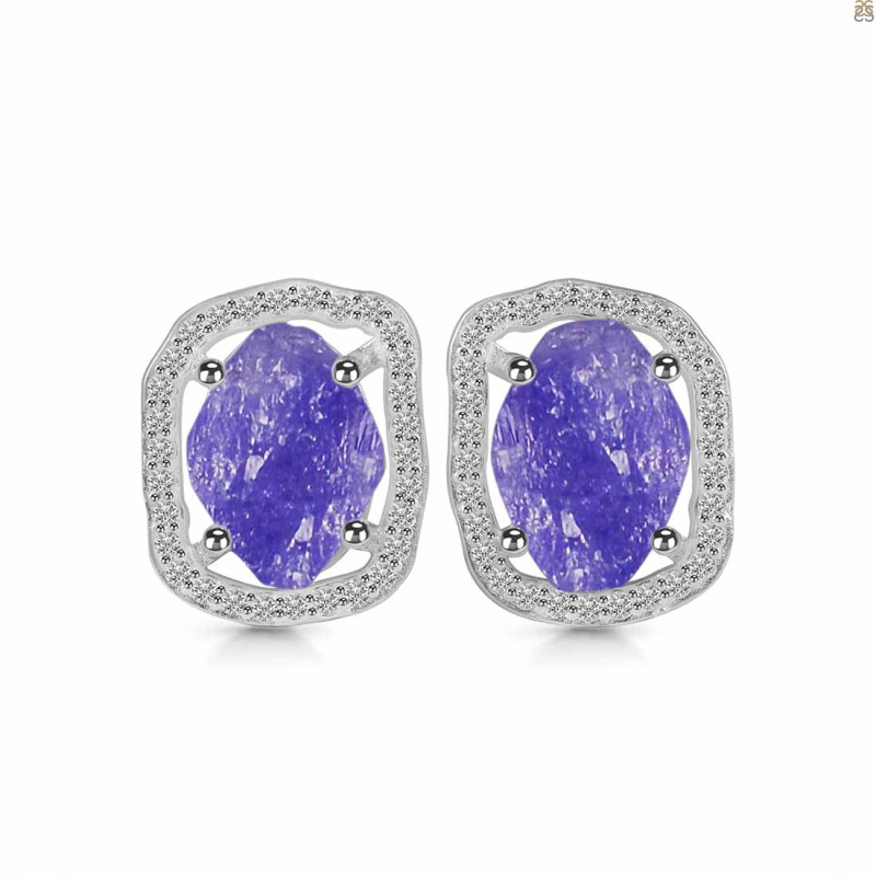 Tanzanite Raw Crystal & White Topaz Stud Earring TZN-RDE-1255.