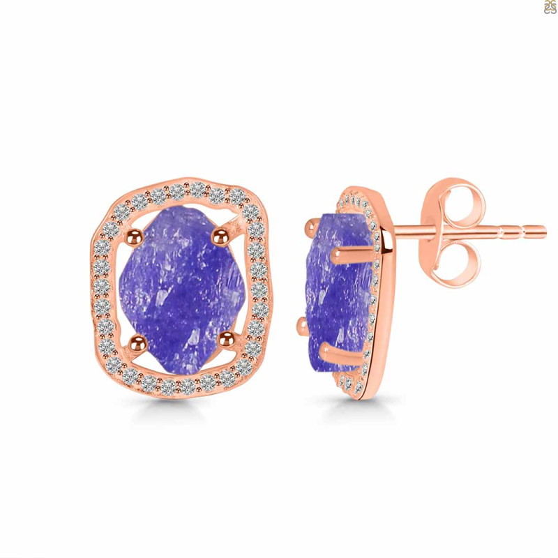 Tanzanite Raw Crystal & White Topaz Stud Earring TZN-RDE-1255.