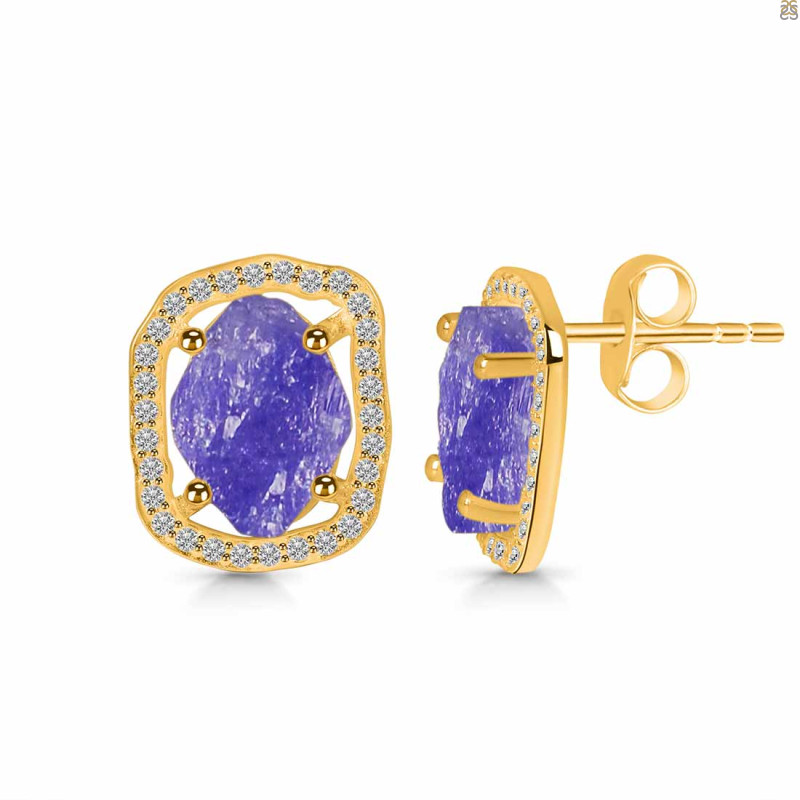 Tanzanite Raw Crystal & White Topaz Stud Earring TZN-RDE-1255.