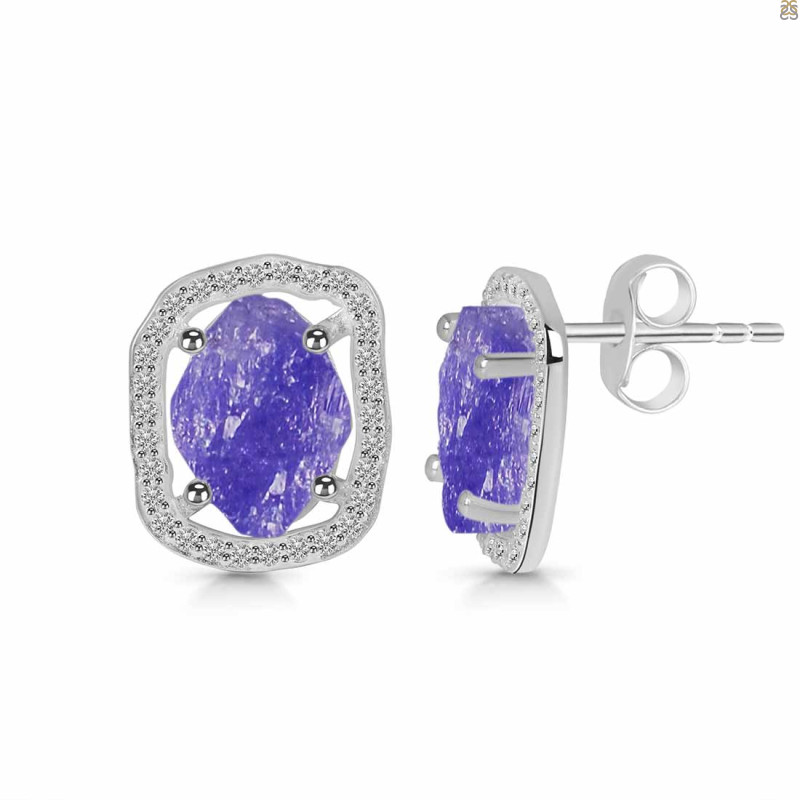 Tanzanite Raw Crystal & White Topaz Stud Earring TZN-RDE-1255.