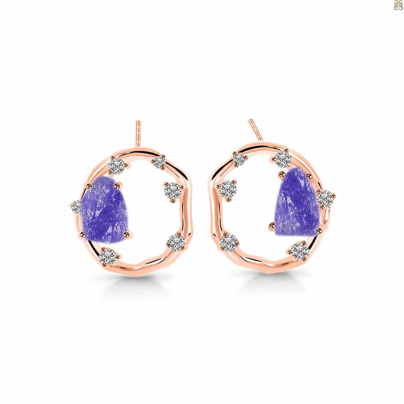 Tanzanite Raw Crystal & White Topaz Stud Earring TZN-RDE-1461.