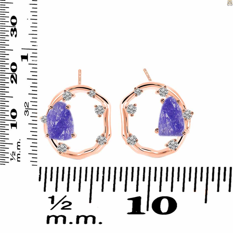 Tanzanite Raw Crystal & White Topaz Stud Earring TZN-RDE-1461.