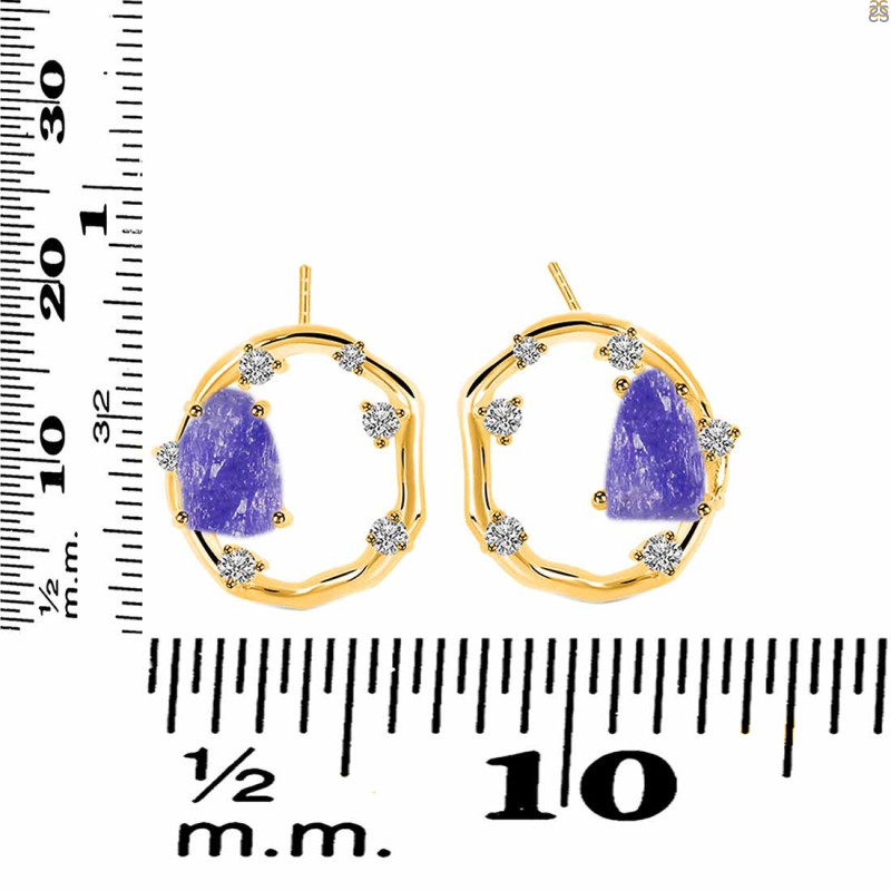 Tanzanite Raw Crystal & White Topaz Stud Earring TZN-RDE-1461.