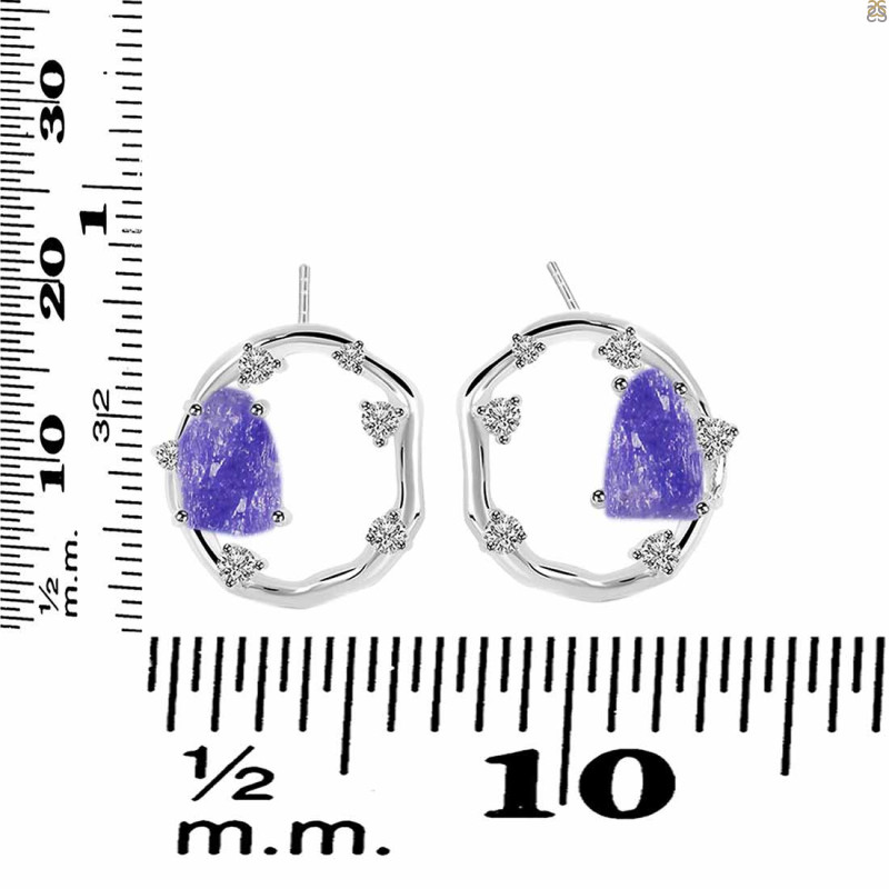 Tanzanite Raw Crystal & White Topaz Stud Earring TZN-RDE-1461.