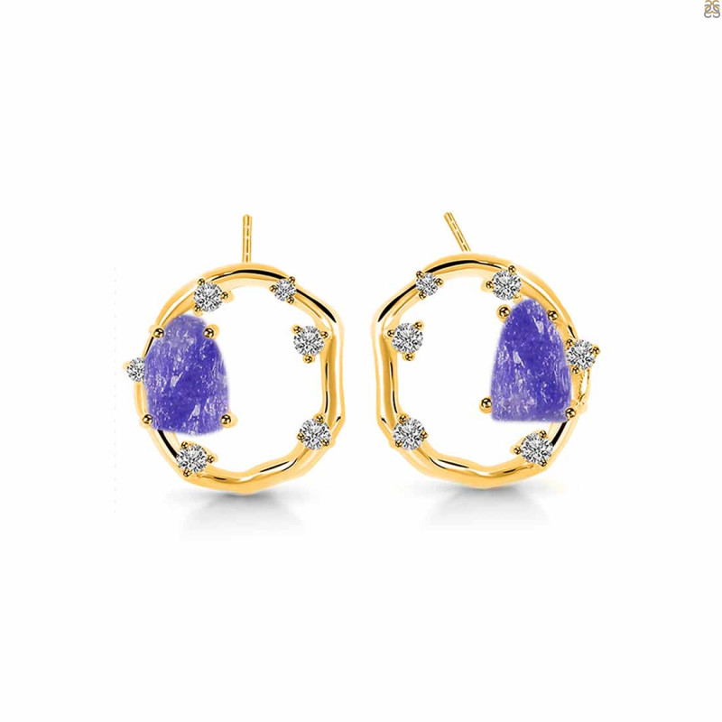 Tanzanite Raw Crystal & White Topaz Stud Earring TZN-RDE-1461.