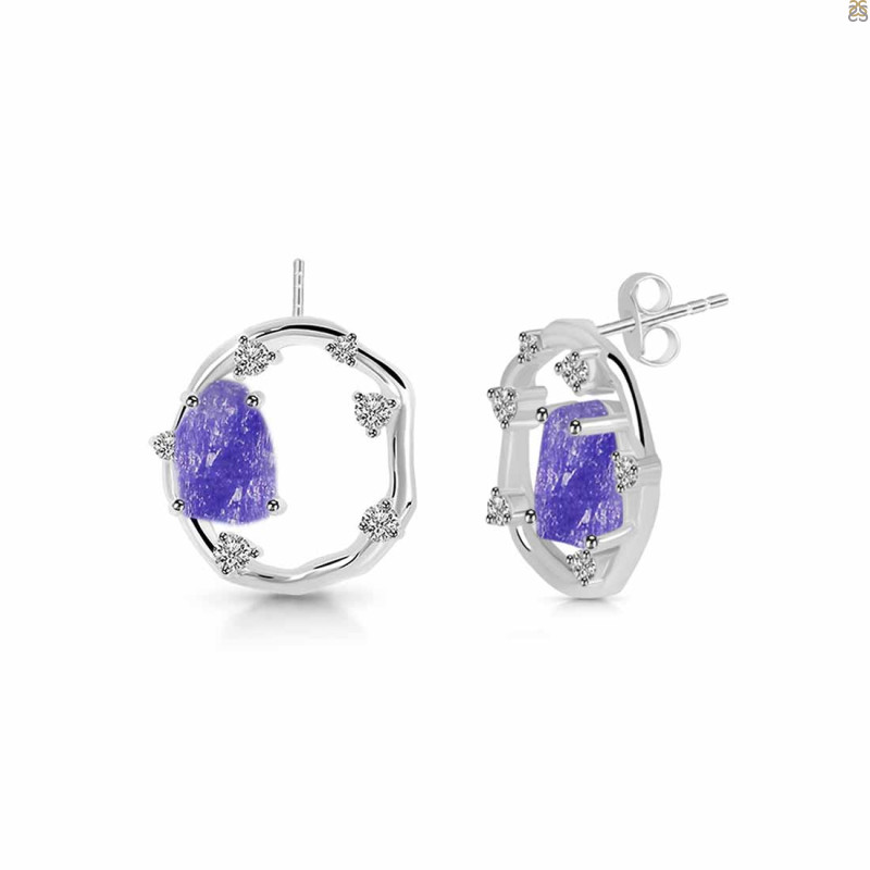 Tanzanite Raw Crystal & White Topaz Stud Earring TZN-RDE-1461.