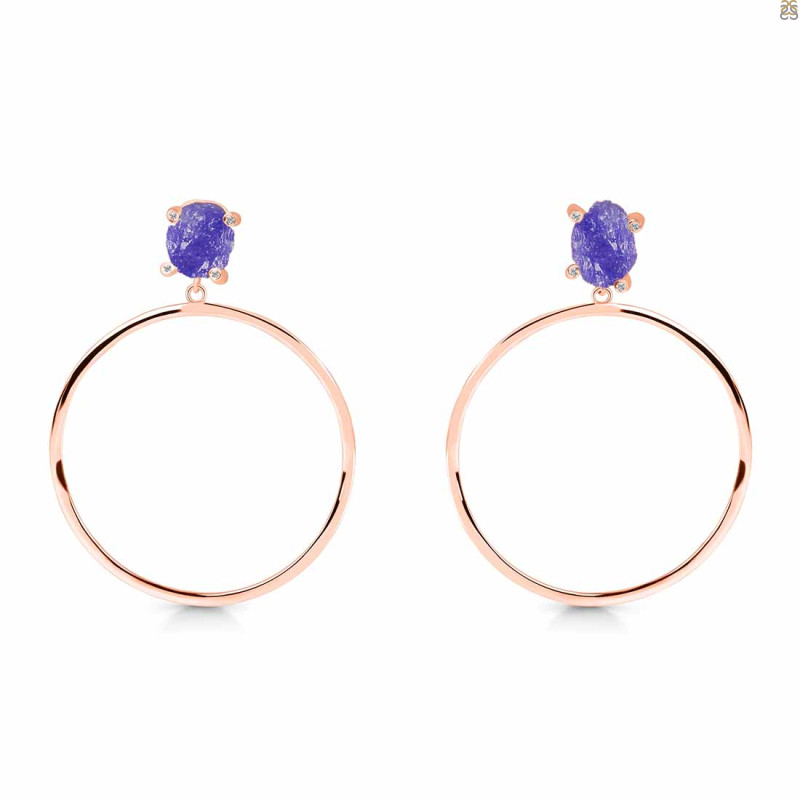 Tanzanite  Raw Crystal & White Topaz Earring TZN-RE-59.