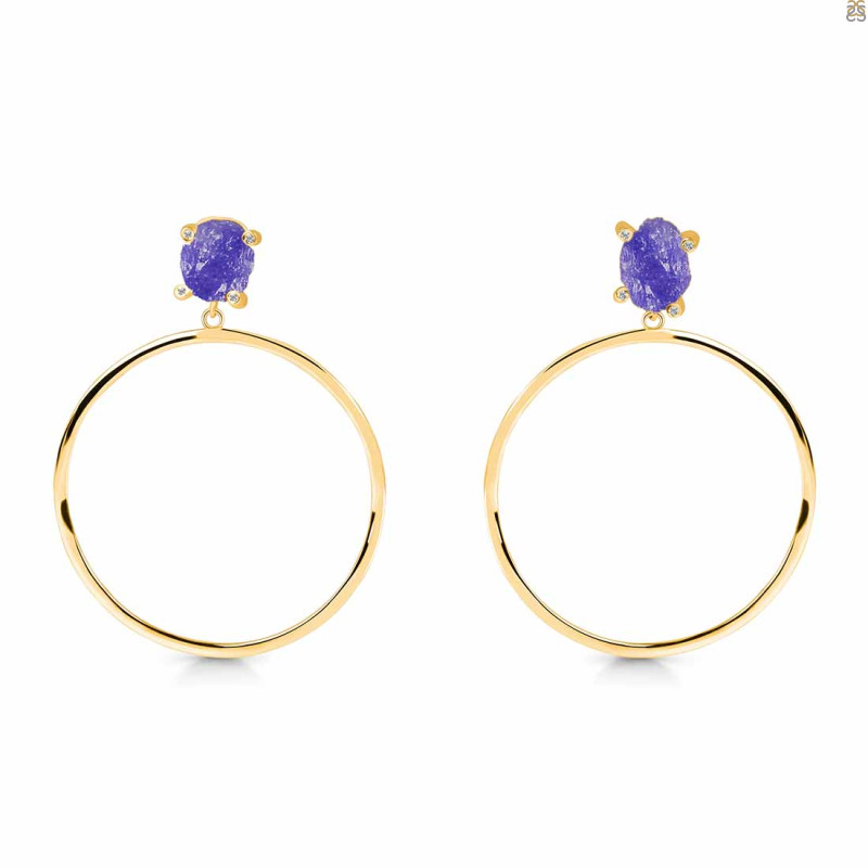 Tanzanite  Raw Crystal & White Topaz Earring TZN-RE-59.