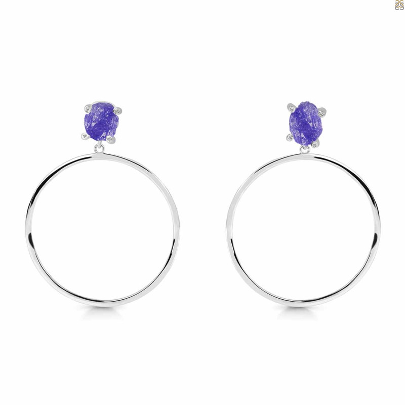 Tanzanite  Raw Crystal & White Topaz Earring TZN-RE-59.