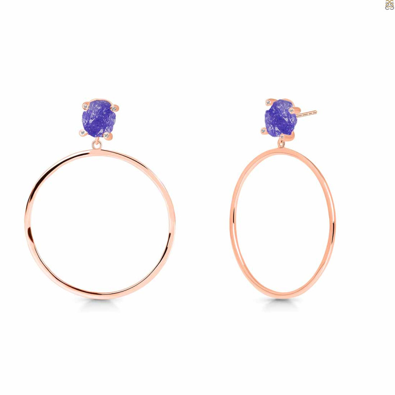 Tanzanite  Raw Crystal & White Topaz Earring TZN-RE-59.