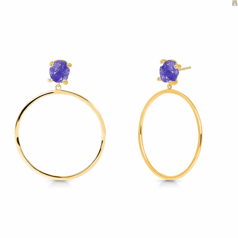 Tanzanite  Raw Crystal & White Topaz Earring TZN-RE-59.