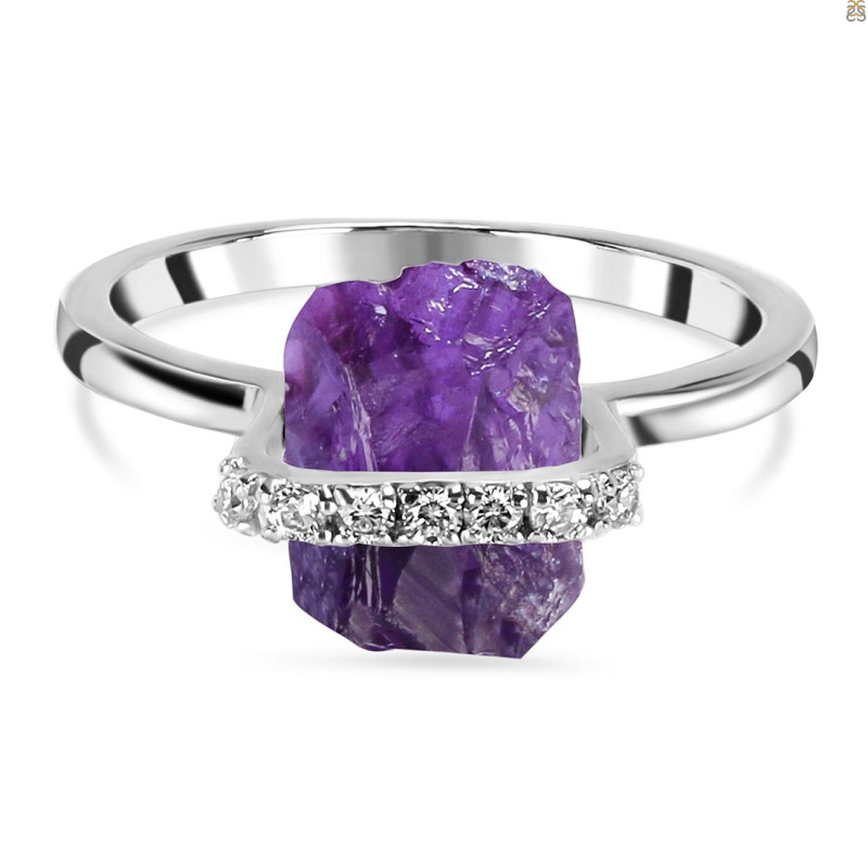 Amethyst Raw Crystal & White Topaz Ring AMT-RR-381.