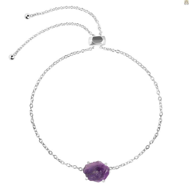 Amethyst Raw Crystal Bracelet With Adjustable Camera Lock AMT-RB-200-CAMERA-LOCK.
