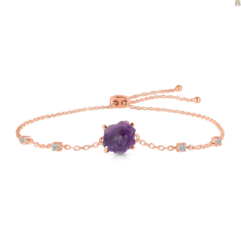 Amethyst Raw Crystal & White Topaz Bracelet With Adjustable Camera Lock AMT-RCYB-2-CAMERA-LOCK