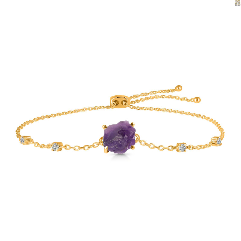 Amethyst Raw Crystal & White Topaz Bracelet With Adjustable Camera Lock AMT-RCYB-2-CAMERA-LOCK