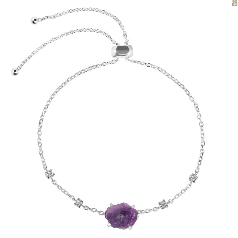 Amethyst Raw Crystal & White Topaz Bracelet With Adjustable Camera Lock AMT-RCYB-2-CAMERA-LOCK